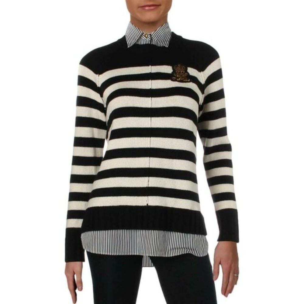 RALPH LAUREN STRIPED BULLION PATCH SWEATER SIZE M